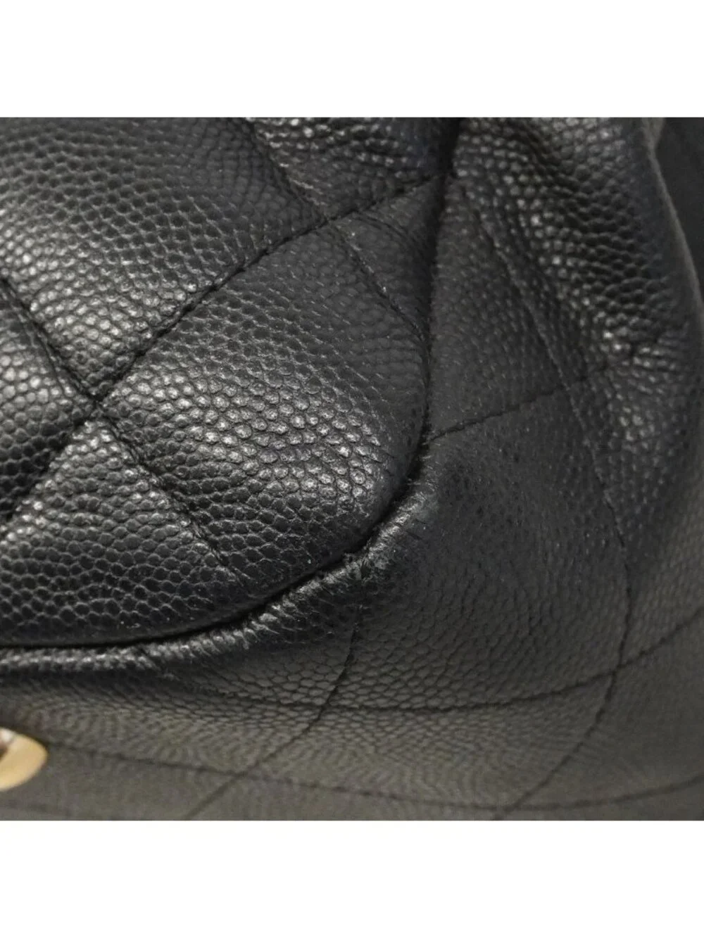 Chanel Chain Tote Quilted Caviar Leather Black Champagne Gold